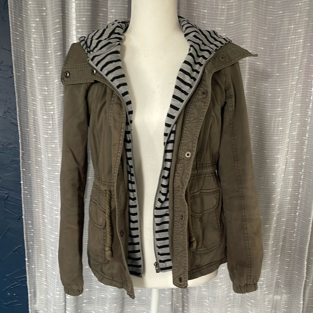 Olive Green Jacket with Striped Lining